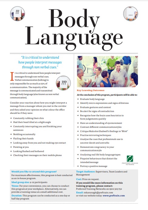 Non verbal communication – body language training course