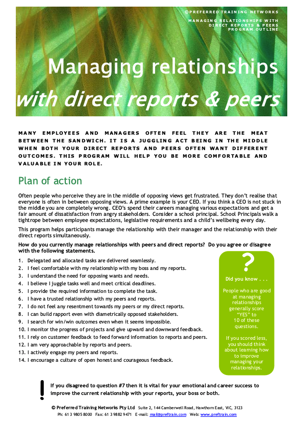 Managing Relationships With Direct Reports & Peers Training Course